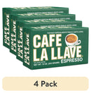 (4 pack) Cafe La Llave Dark Roast Ground Espresso Coffee, 10 oz Brick, Cuban-Style Blend