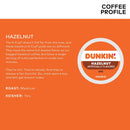 Dunkin' Hazelnut Flavored Medium Roast K-Cup Coffee Pods 22 Count, Keurig Compatible, Arabica Coffee, Smooth Nutty Flavor