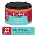 Folgers Simply Smooth Medium Roast Ground Coffee 23 oz Canister, AromaSeal Container, Smooth Flavor, Stomach Friendly Coffee
