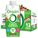 Orgain Organic Nutrition Shake, Grass Fed Protein, Creamy Chocolate Fudge 11oz, 12ct